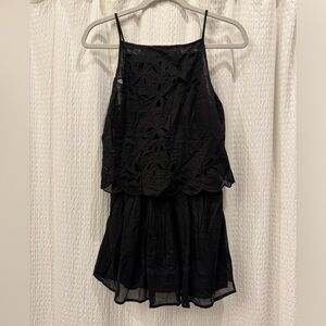 Free People Black Scalloped Mini Dress with Lace Lining - Size 0
